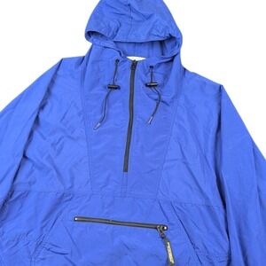 L.L. Bean Womens Hiking Anorak Windbreaker Jacket Blue Half Zip Hooded Jacket L